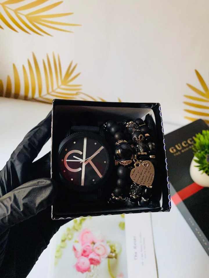 Mira's collection CK watch and bead combo